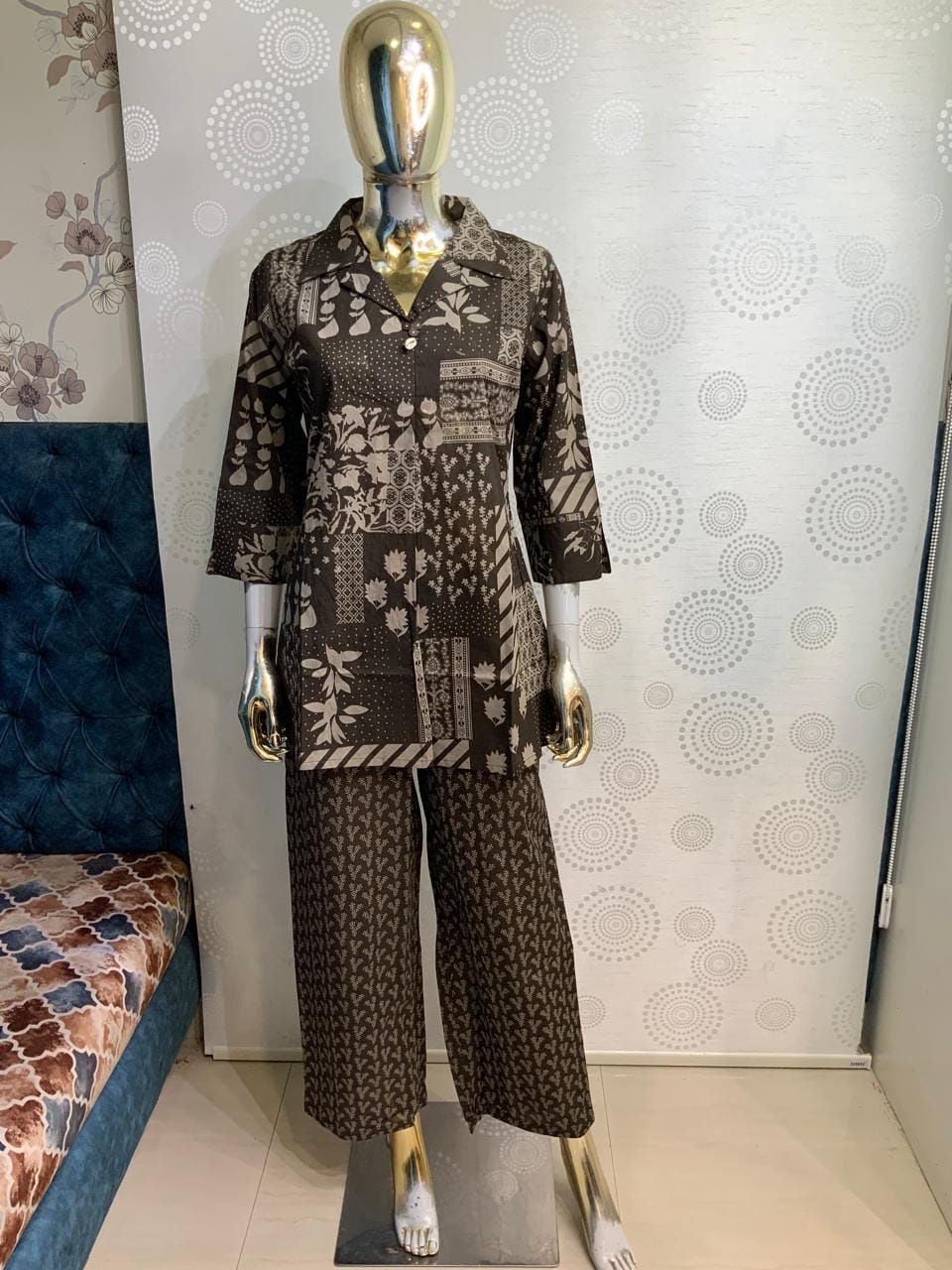 Women Floral & Geometric Print Shirt Style Co-ord Set