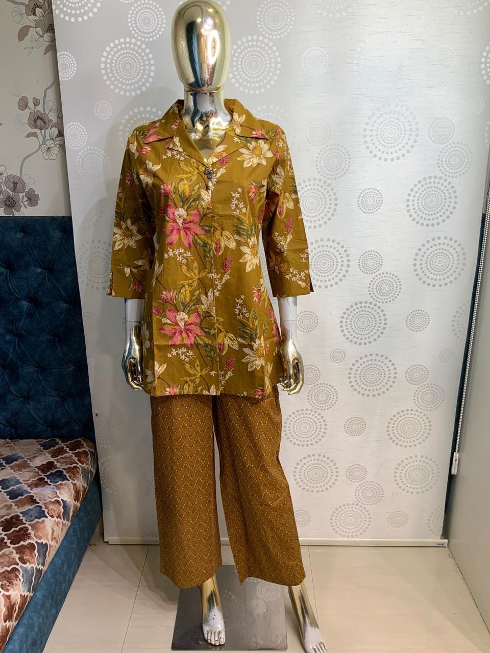 Women Floral & Geometric Print Shirt Style Co-ord Set