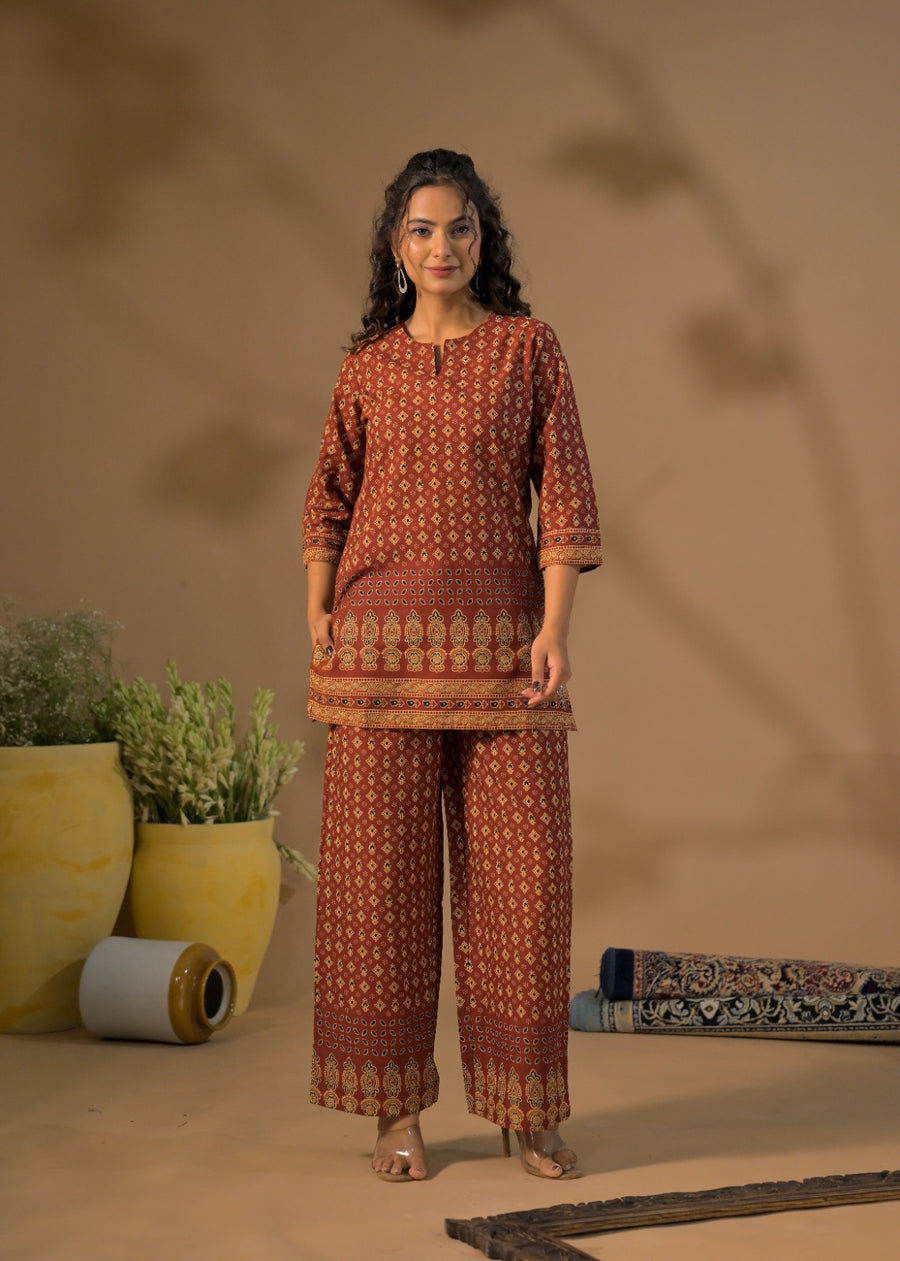 Women Ethnic Bandhani Printed Short Kurti with Wide Leg Palazzo Co-ord Set