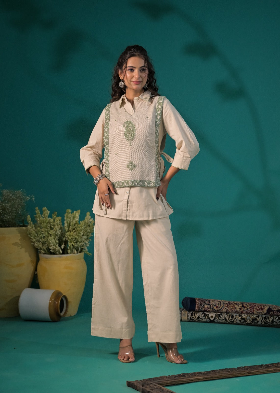 Women Embroidered Waistcoat Kurta & Palazzo 3-Piece Set