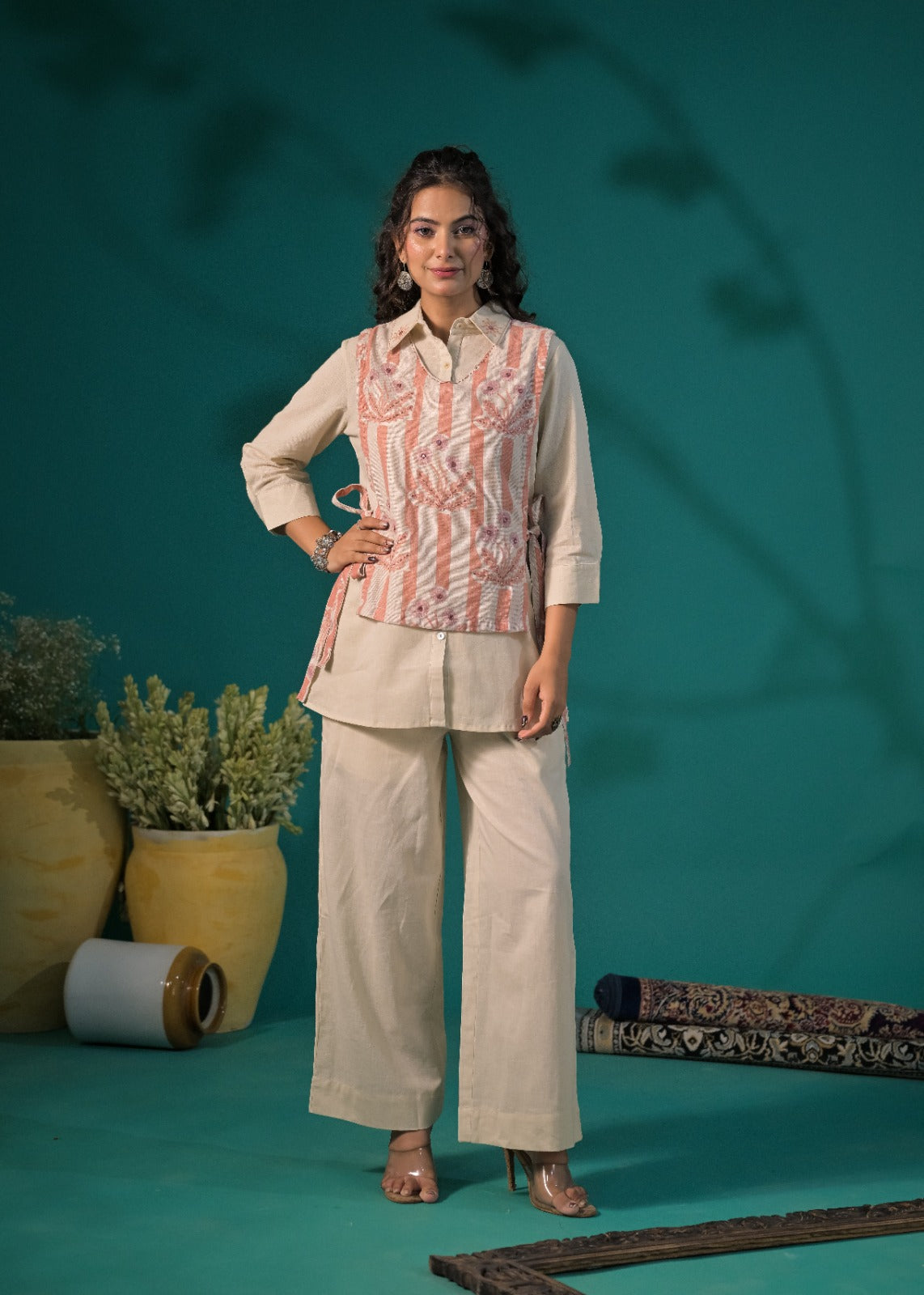Women Embroidered Waistcoat Kurta & Palazzo 3-Piece Set