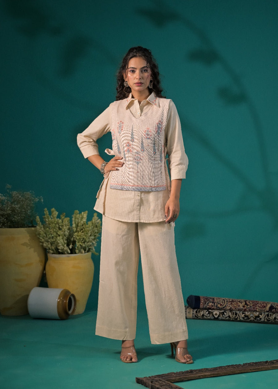 Women Embroidered Waistcoat Kurta & Palazzo 3-Piece Set