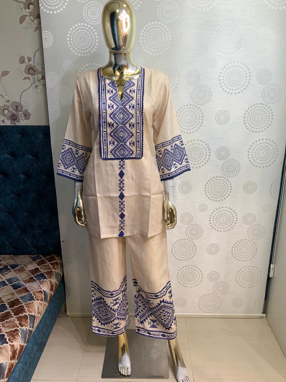 Geometric Embroidered Kurta & Flared Pant Co-ord Set