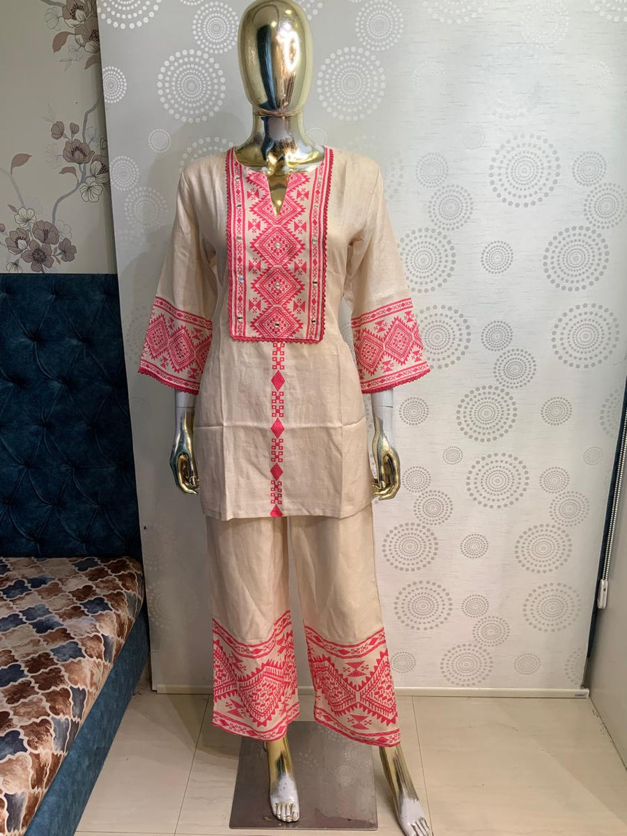 Geometric Embroidered Kurta & Flared Pant Co-ord Set