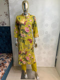 Women English Floral Printed Angrakha Style Kurta with Pant Set