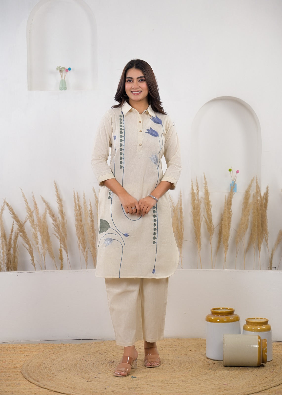 Floral Motif Embroidered Suit Set