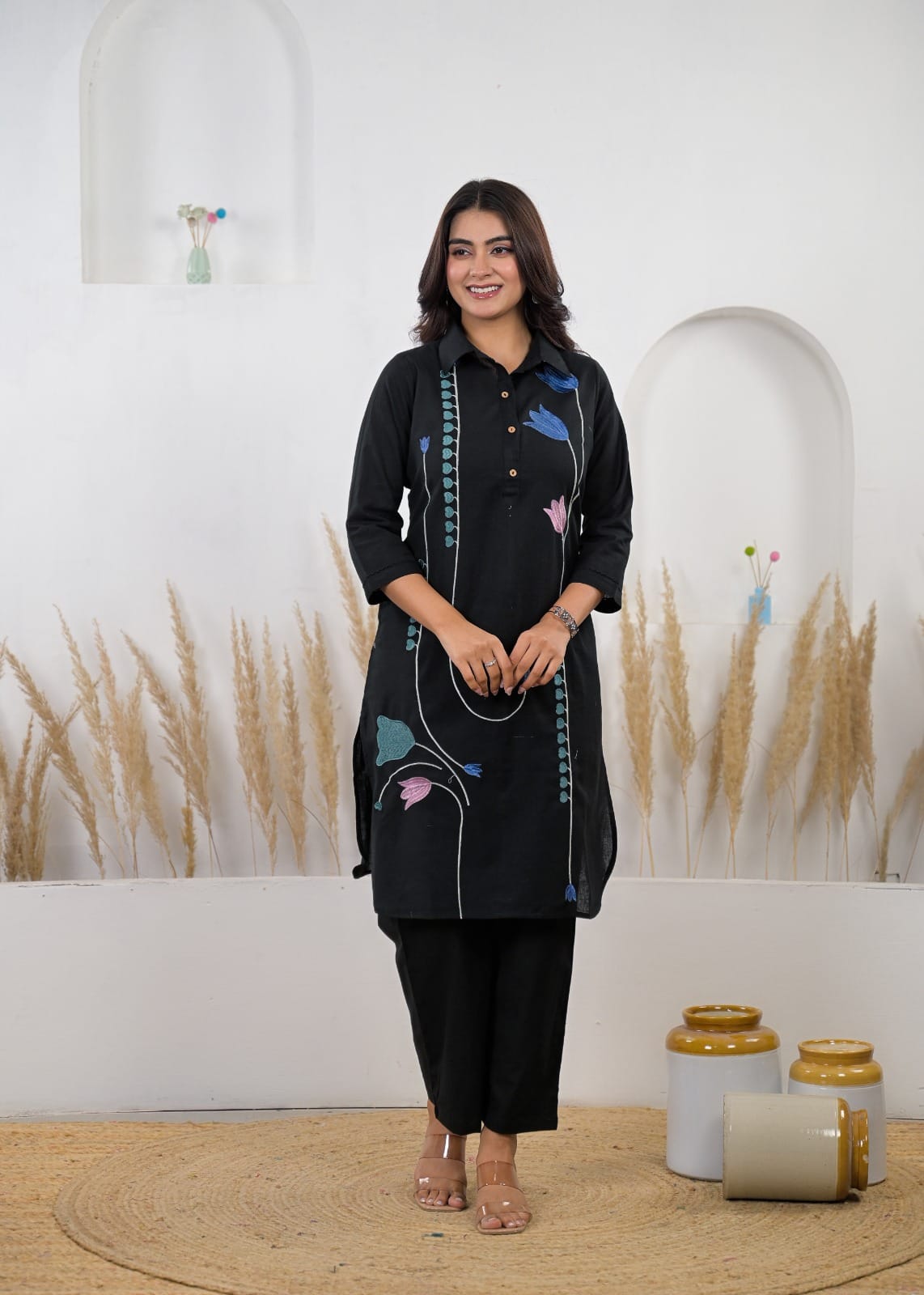 Floral Motif Embroidered Suit Set