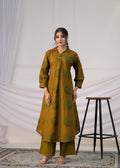 Women Polka Dot Collar Neck A-Line Kurta with Striped Pant Set