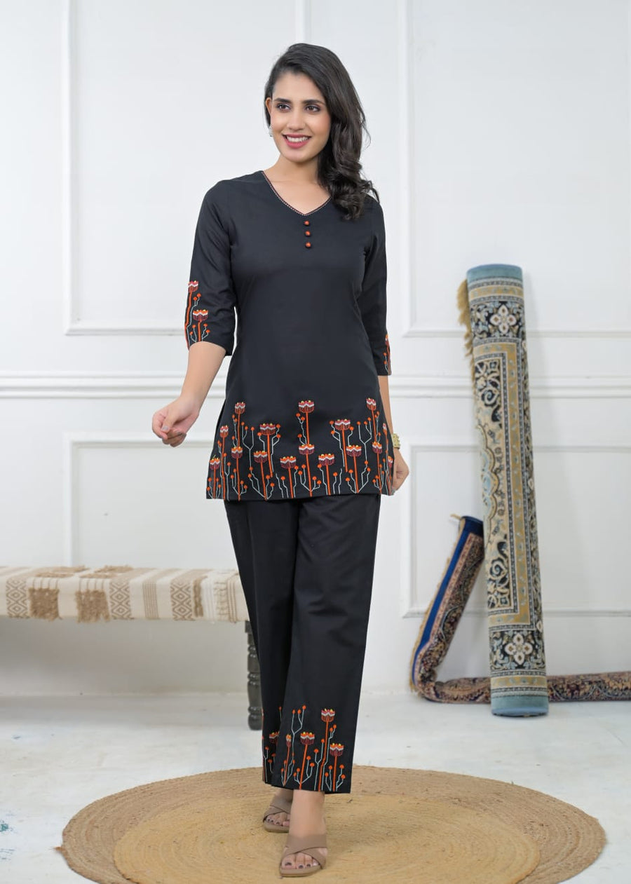 Women Embroidered V-Neck Kurta Trouser Set