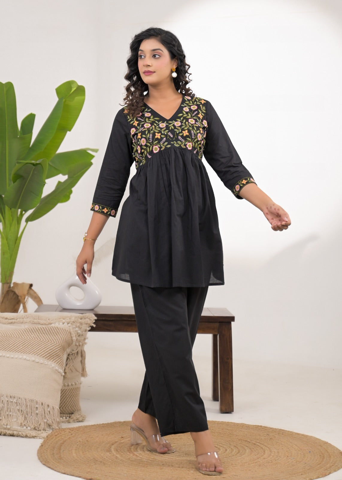 Women Embroidered V-Neck Frock Style Kurta Pant Set