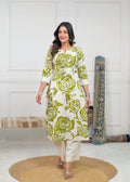Women Floral Printed Cotton Straight Kurta with Pant Set