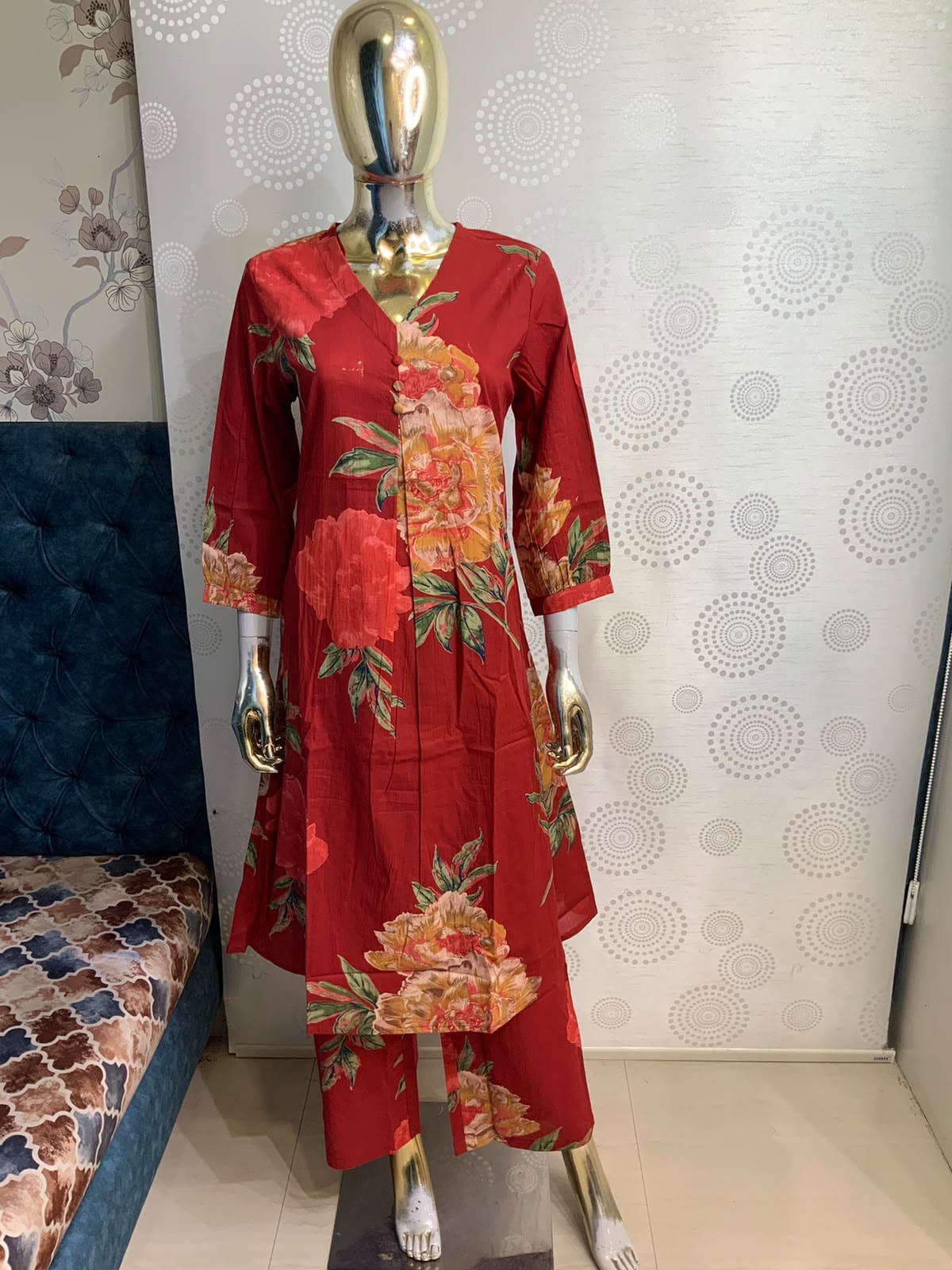 Women Floral Printed V-Neck A-Line Kurta with Pant Set