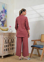 Embroidered Shirt-Style Co-ord Set