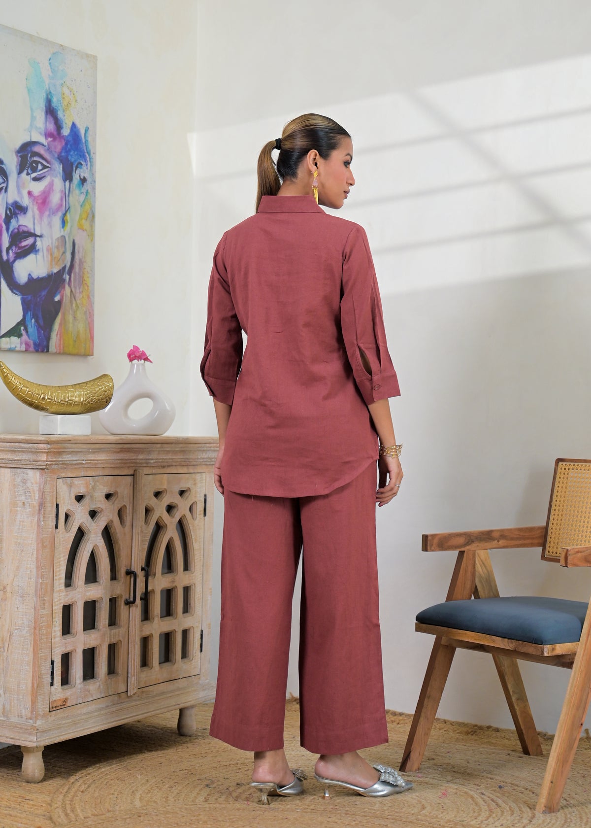 Embroidered Shirt-Style Co-ord Set