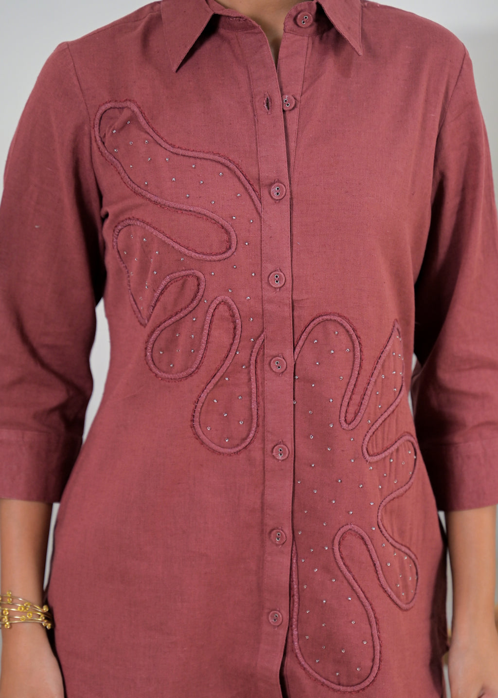 Embroidered Shirt-Style Co-ord Set