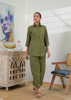 Embroidered Shirt-Style Co-ord Set