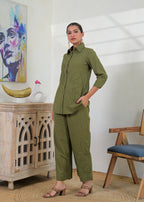 Embroidered Shirt-Style Co-ord Set