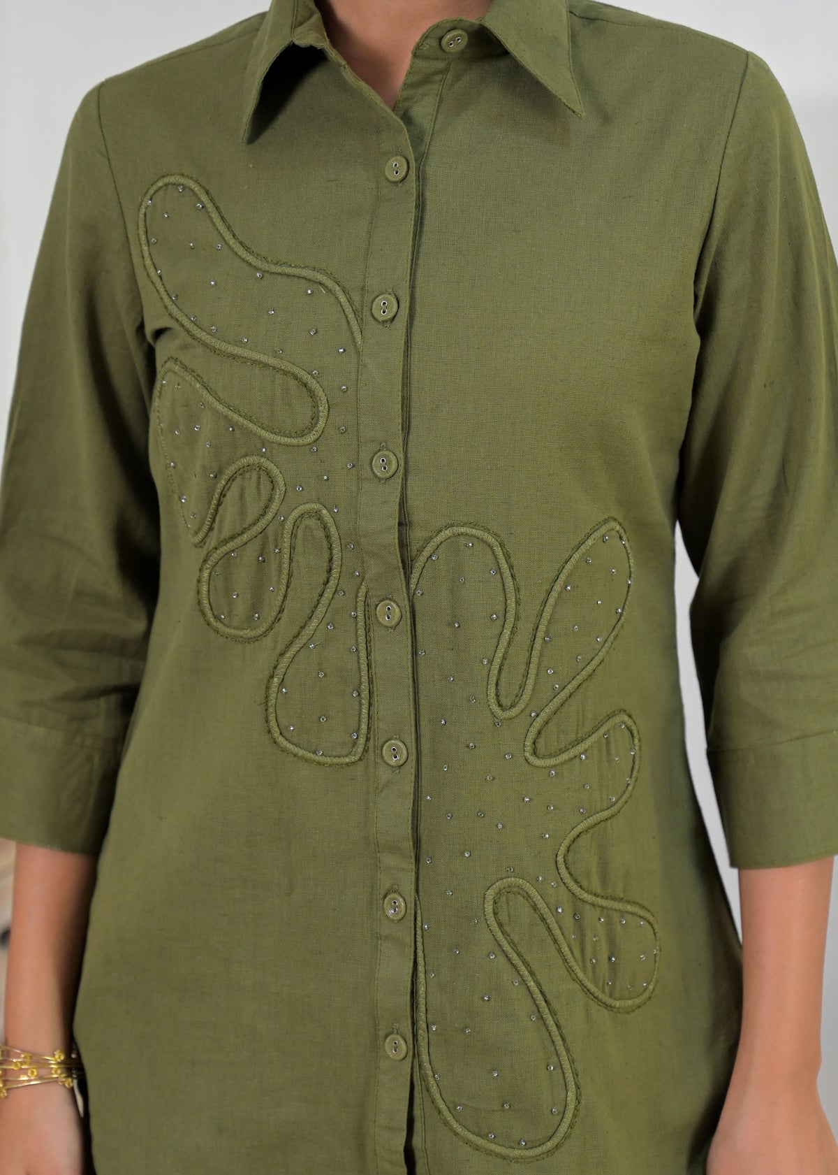 Embroidered Shirt-Style Co-ord Set