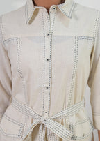 Contrast Stitch Belted Shirt Dress