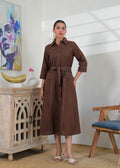 Contrast Stitch Belted Shirt Dress