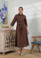 Contrast Stitch Belted Shirt Dress
