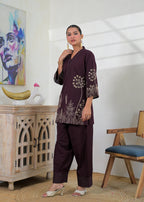 Floral Embroidered V-Neck Kurta Pant Set