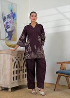 Floral Embroidered V-Neck Kurta Pant Set