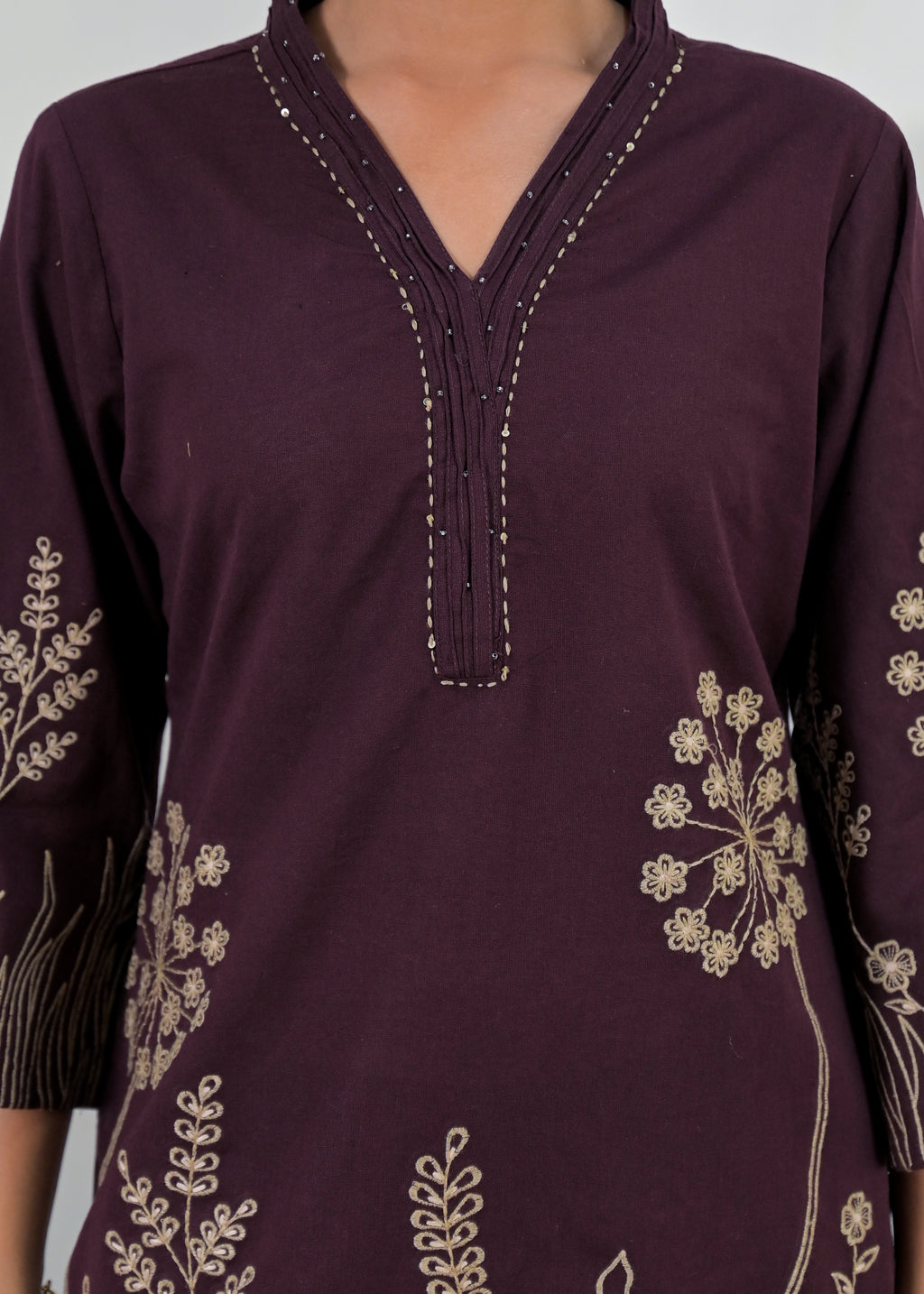 Floral Embroidered V-Neck Kurta Pant Set
