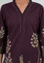 Floral Embroidered V-Neck Kurta Pant Set