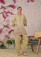 Floral Embroidered V-Neck Kurta Pant Set