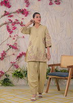Floral Embroidered V-Neck Kurta Pant Set