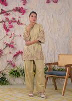 Floral Embroidered V-Neck Kurta Pant Set