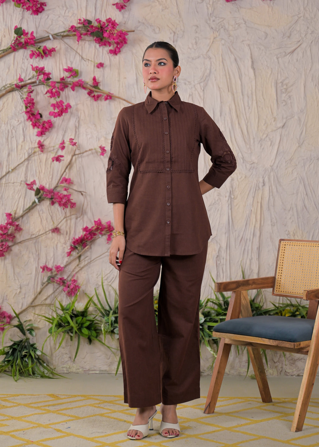 Embroidered Shirt Style Kurta Pant Set