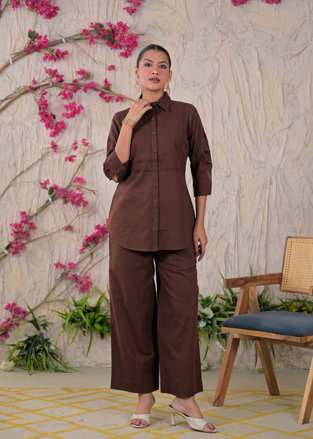 Embroidered Shirt Style Kurta Pant Set
