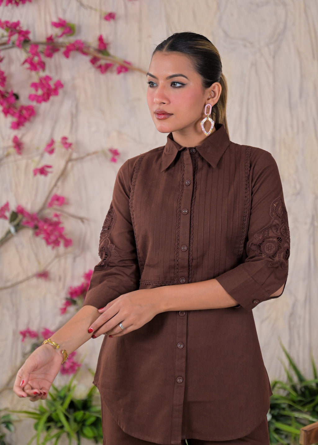 Embroidered Shirt Style Kurta Pant Set