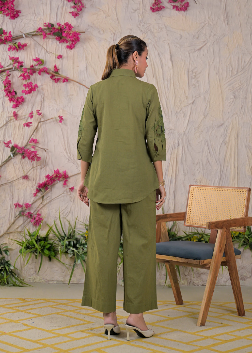 Embroidered Shirt Style Kurta Pant Set