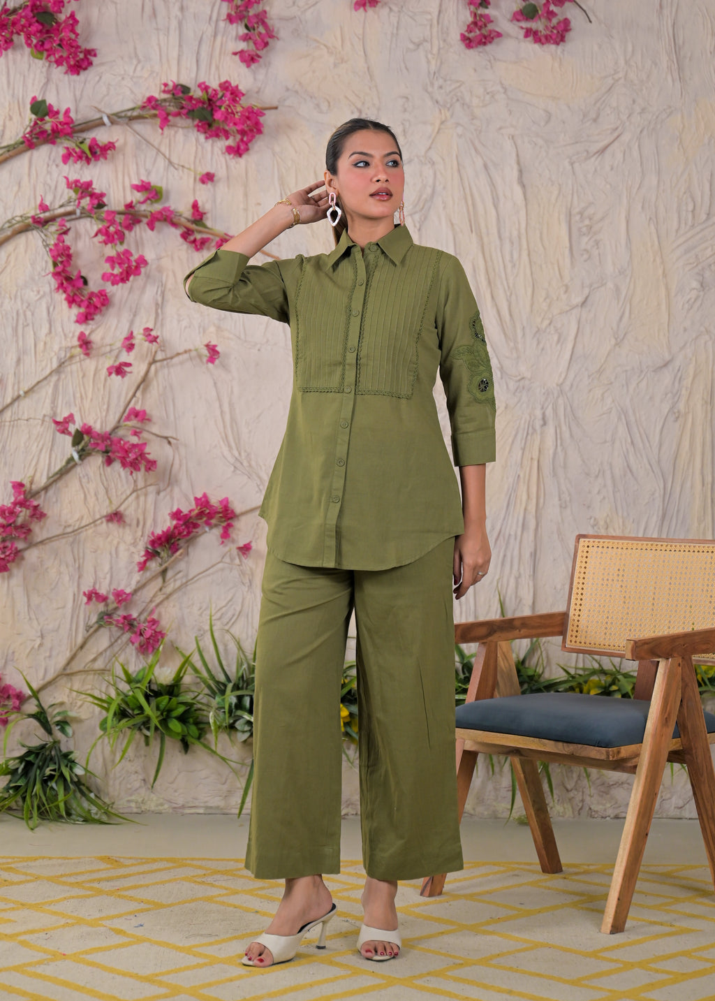 Embroidered Shirt Style Kurta Pant Set