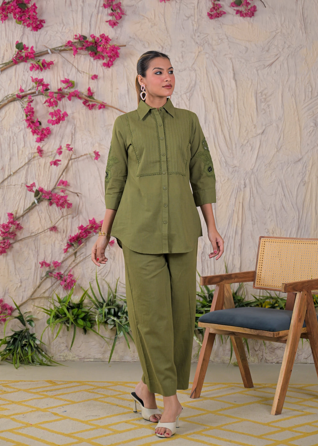 Embroidered Shirt Style Kurta Pant Set