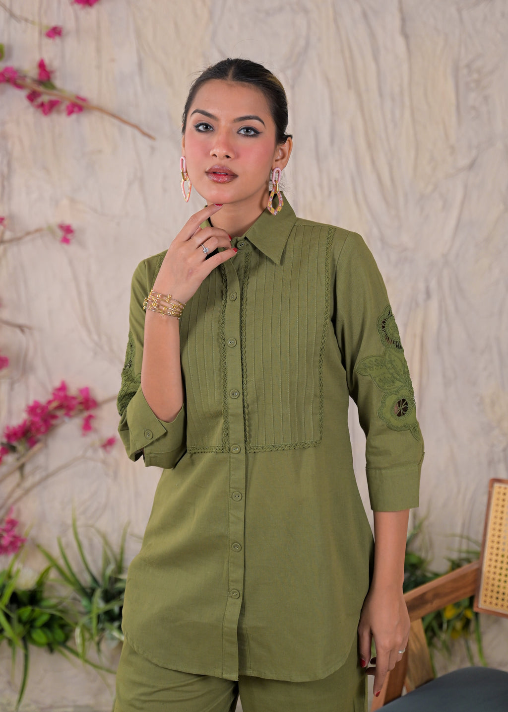 Embroidered Shirt Style Kurta Pant Set