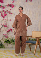 Floral Embroidered V-Neck Kurta Pant Set