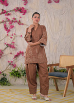 Floral Embroidered V-Neck Kurta Pant Set