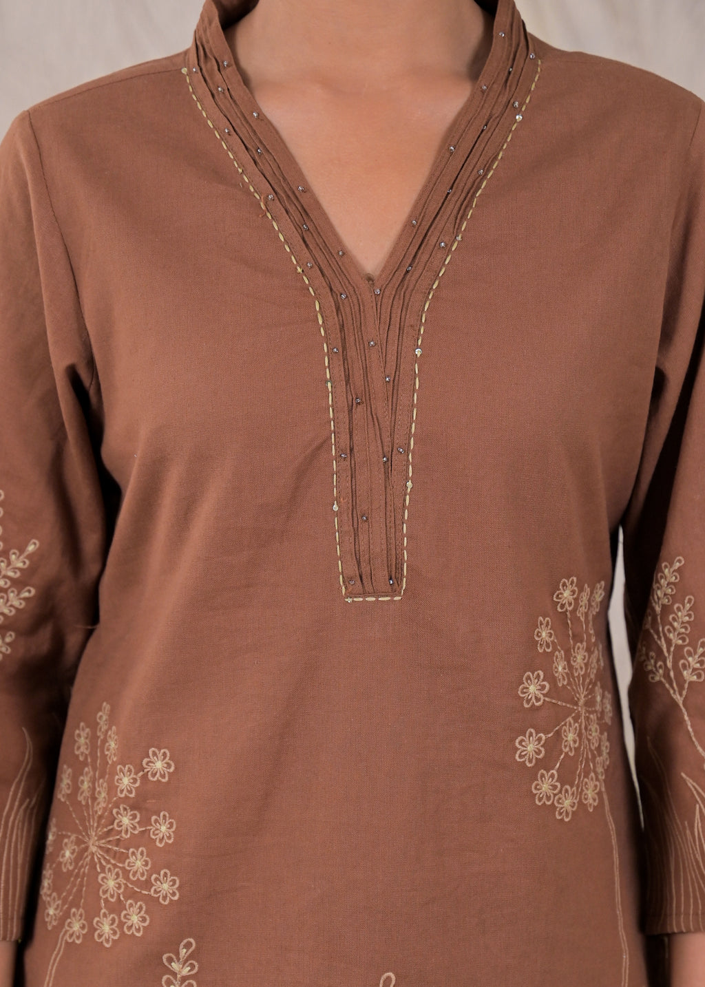 Floral Embroidered V-Neck Kurta Pant Set