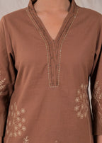 Floral Embroidered V-Neck Kurta Pant Set