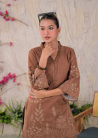 Floral Embroidered V-Neck Kurta Pant Set