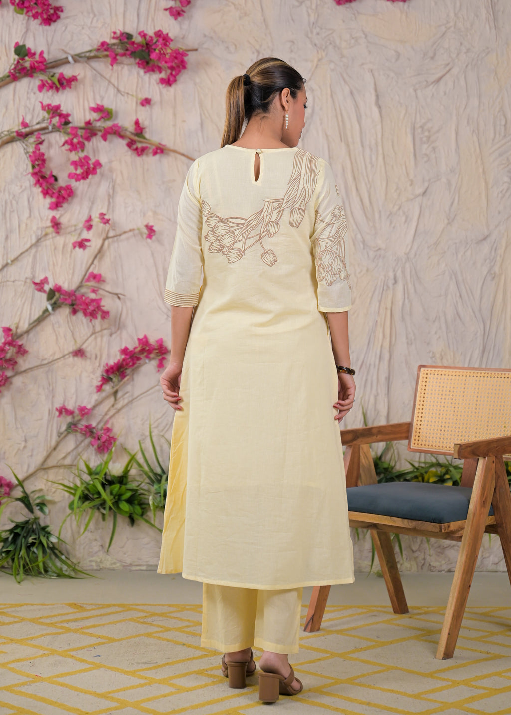 Women’s Floral Embroidered Kurta Palazzo with Dupatta Set