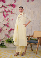 Women’s Floral Embroidered Kurta Palazzo with Dupatta Set