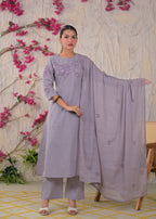 Women’s Floral Embroidered Kurta Palazzo with Dupatta Set