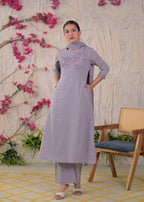 Women’s Floral Embroidered Kurta Palazzo with Dupatta Set