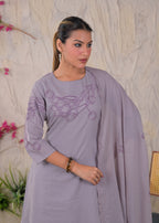 Women’s Floral Embroidered Kurta Palazzo with Dupatta Set