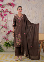 Embroidered Chanderi 3-Piece Suit Set